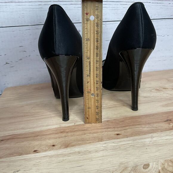 CLAUDIA CIUTI Black Satin Pumps Open Toe Heels Size 9,5 M Italy Perfect - Picture 4 of 12